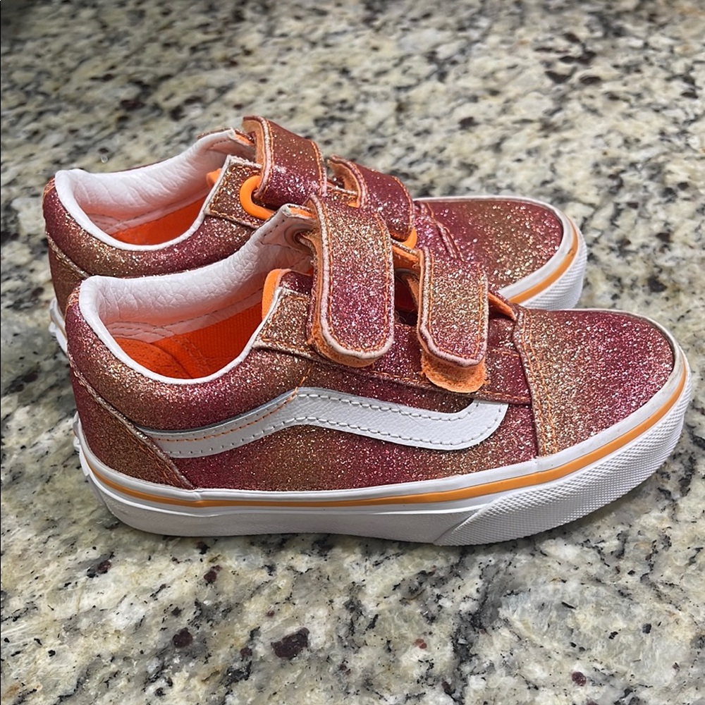 Vans Sparkly Pink and Orange Sneakers with Velcro Straps